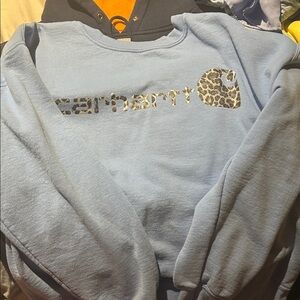 Carhartt Light Blue Sweatshirt with Leopard Print Logo